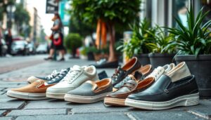 Buty damskie ustawione na chodniku